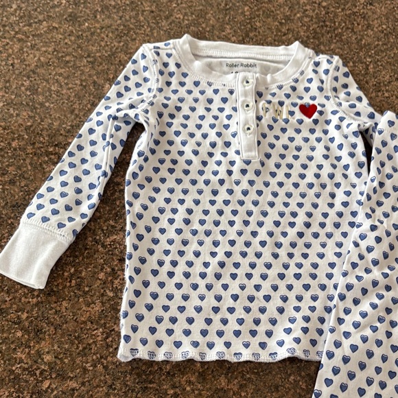 Roller Rabbit (2) SETS W/ INITIALS Blue White Monkey/Heart set Pajama Set-12/18 - Picture 6 of 14